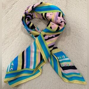 Honey Silk Square Scarf Floral Stripe Multicolor Vintage Style